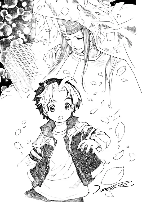 Illustrazione del 2025 disegnata in occasione della mostra per il manga Hikaru no Go