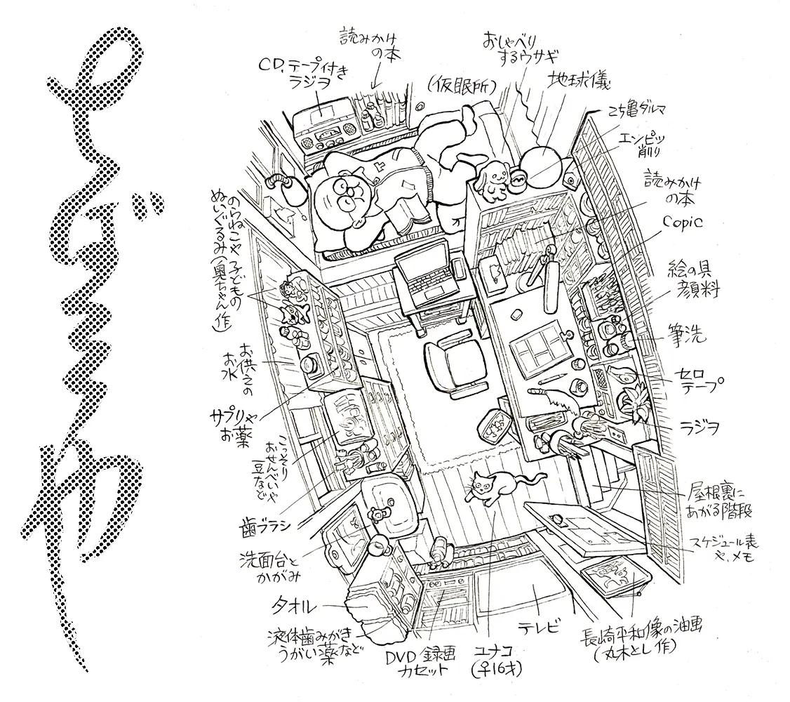 Stanza di lavoro di Tetsuya Chiba, disegnata dall'autore