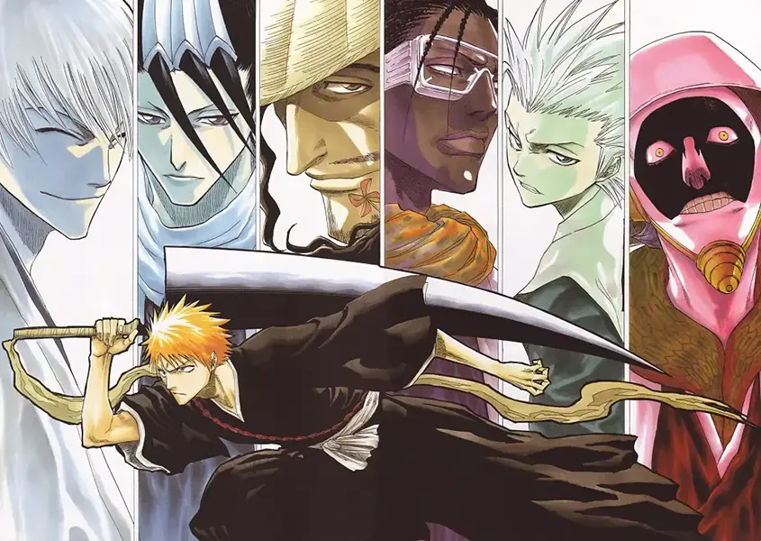 Illustrazione di Tite Kubo con volti di personaggi dalla fisionomia diversa Illustrazione di Tite Kubo con volti di personaggi dalla fisionomia diversa